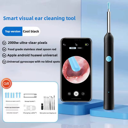 Wireless Ear Wax Removal with Camera Rechargeable Ear Cleaner HD Check Camera with Ear Spoon Set Canal Clean
