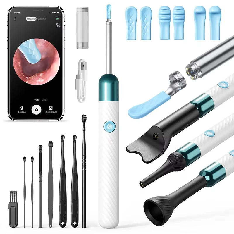 Wireless Ear Wax Removal with Camera Rechargeable Ear Cleaner HD Check Camera with Ear Spoon Set Canal Clean
